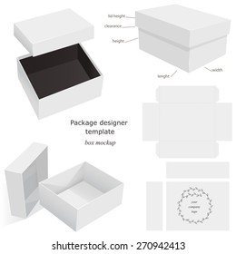 White Package Mockup Box, opened, closed, template, front and side layout. Isolated on White Background Ready For Your Design. Product package Vector EPS10