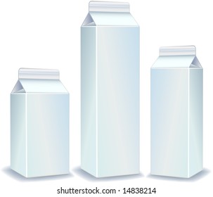 White packages for juice, milk, paper packing for products, store illustration