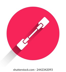 White Paddle icon isolated with long shadow. Paddle boat oars. Red circle button. Vector Illustration