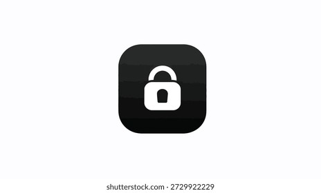 A white padlock is centered within a dark, rounded-square shape against a plain white background