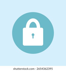 O ícone de cadeado branco em um círculo azul simboliza segurança, proteção de dados, privacidade e um sistema de acesso digital seguro.