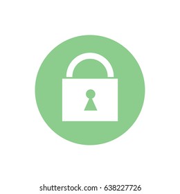 White padlock icon vector. Green circle. Green button