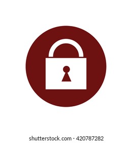 White padlock icon vector. Red circle. Red button
