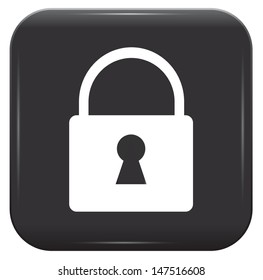 white padlock on black button, vector icon