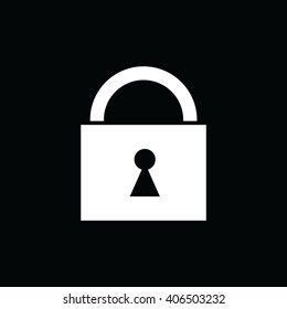 White padlock vector icon. Black background