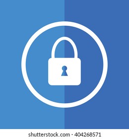 White padlock vector icon. Blue background