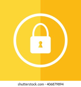 White padlock vector icon. Yellow background