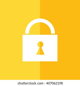 White padlock vector icon. Yellow background