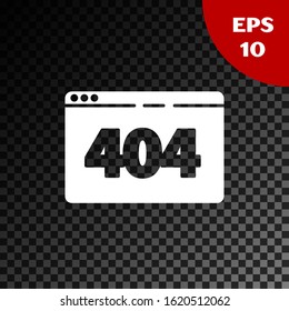 White Page with a 404 error icon isolated on transparent dark background. Template reports that the page is not found.  Vector Illustration