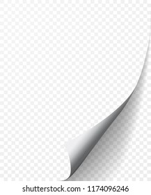 White page curl corner on blank sheet of paper. Turn paper sticker with flip edge isolated on transparent background. Vector web banner for your design.