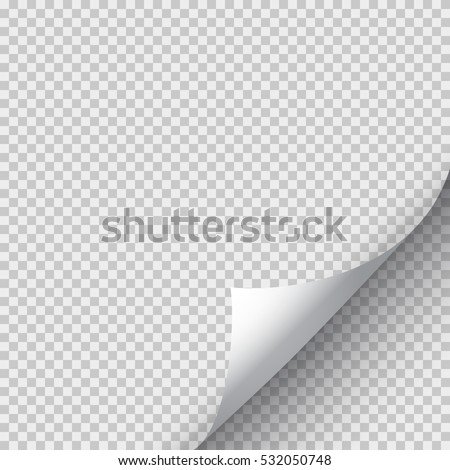 White page curl corner on blank sheet of paper. Turn paper sticker with flip edge isolated on transparent background. Vector web banner for your design.