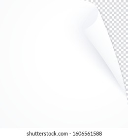 White page with curled corner, empty bent paper template for book, magazine. Vector post for notes, memory, remind. Bent realistic page isolated, banner or flyer square mockup.