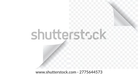 White page with curled corner, empty paper template for book, magazine. Vector post for notes, memory, remind. Bent realistic page.