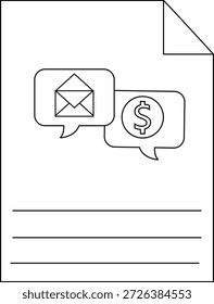 Una página en blanco presenta líneas de texto de esquina dobladas superpuestas a las burbujas de discurso de emailmoney