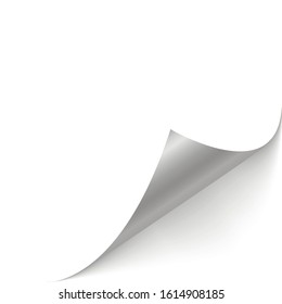 White page rotates bottom right on transparent background. Curved page corner with shadow. The element for advertising and advertising messages. Simple image insertion. Vector illustration, EPS 10.