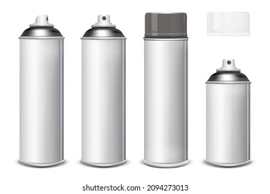 White Paint Aerosol Spray Metal 3D Bottle Can, Graffiti, Deodorant, Household Chemicals, Poison. Front View. Illustration Isolated On White Background. Mock Up Template For Your Design. Vector EPS10