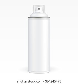 White Paint Aerosol Spray Metal 3D Bottle Can, Graffiti, Deodorant, Household Chemicals, Poison. Front View. Illustration Isolated On White Background. Mock Up Template For Your Design. Vector EPS10