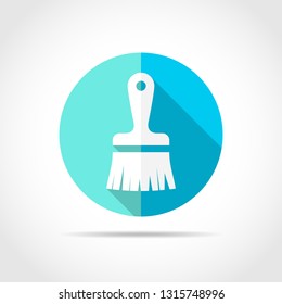 White paint brush icon in flat design with long shadow. Vector illustration. Simple paint brush icon on blue round button.