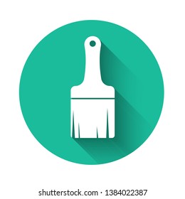 White Paint brush icon isolated with long shadow. Green circle button. Vector Illustration