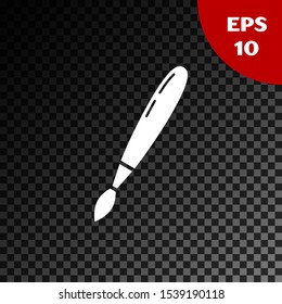White Paint brush icon isolated on transparent dark background.  Vector Illustration
