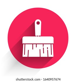 White Paint brush icon isolated with long shadow. Red circle button. Vector Illustration