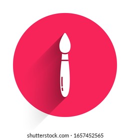 White Paint brush icon isolated with long shadow. Red circle button. Vector Illustration