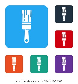 White Paint brush icon isolated on white background. Set icons in color square buttons. Vector Illustration