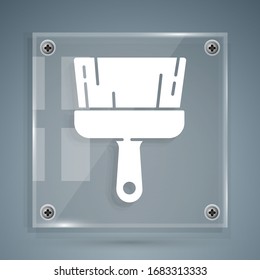 White Paint brush icon isolated on grey background. Square glass panels. Vector Illustration