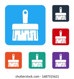 White Paint brush icon isolated on white background. Set icons in color square buttons. Vector Illustration