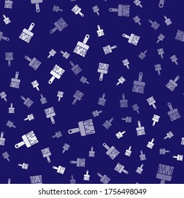 White Paint brush icon isolated seamless pattern on blue background.  Vector Illustration
