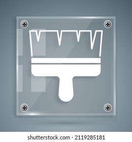 White Paint brush icon isolated on grey background. Square glass panels. Vector