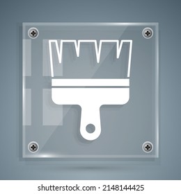 White Paint brush icon isolated on grey background. Square glass panels. Vector
