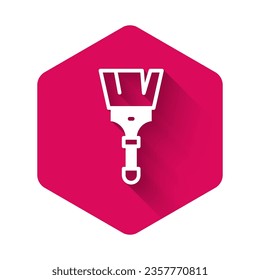 Weißes Paint-Symbol einzeln auf langem Hintergrund. Rosa Hexagon-Taste. Vektorgrafik