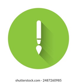 White Paint brush icon isolated with long shadow. Green circle button. Vector Illustration