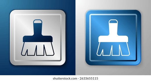 White Paint brush icon isolated on blue and grey background. Silver and blue square button. Vector