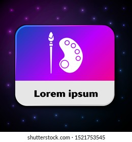 White Paint brush with palette icon isolated on black background. Rectangle color button. Vector Illustration