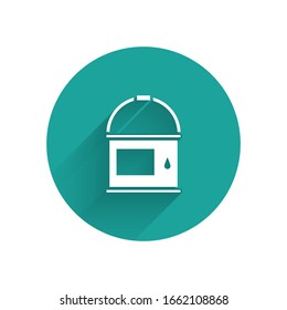 White Paint bucket icon isolated with long shadow. Green circle button. Vector Illustration