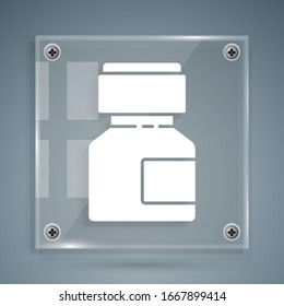 White Paint, gouache, jar, dye icon isolated on grey background. Square glass panels. Vector Illustration