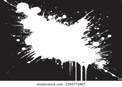 white paint grungy texture on black background, vector image of white paint splash texture