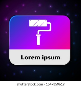 White Paint roller brush icon isolated on black background. Rectangle color button. Vector Illustration