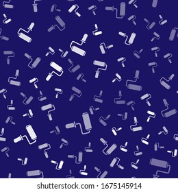 White Paint roller brush icon isolated seamless pattern on blue background.  Vector Illustration