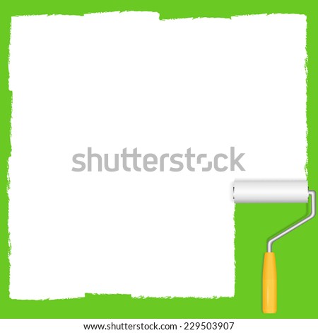 White paint and roller on green background, vector eps10 illustration