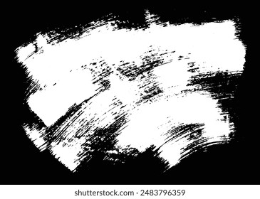 White paint smear on black background. Abstract brush strokes backdrop. Creative hand drawn brushes.