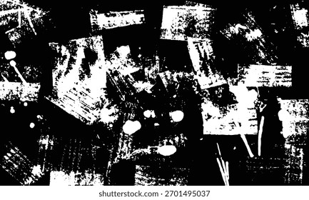Weiße Farbschmutztextur auf schwarzem Hintergrund. Abstraktes Grunge-Hintergrund-Grafikelement.