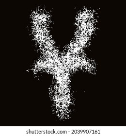 White Paint Splashes And Drops.Decorative Letter Y.Art Font On Black Background.