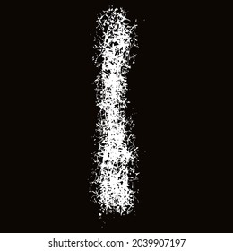 White paint splashes and drops.Decorative letter I.Art font on black background.