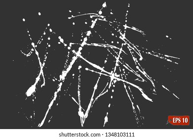 White paint splatter, dirty. Effect with noise and grain, white watercolor paint brush splashes. White and gray background pattern for design. Grunge urban texture template. Vector illustration.