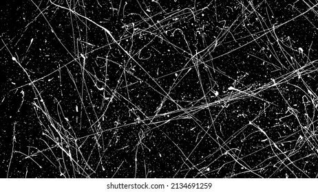 White Paint Splatter Isolated On Black Background. Distressed Overlay Texture. Water Splash Silhouette. Grunge Design Elements. Vector Illustration, EPS 10.