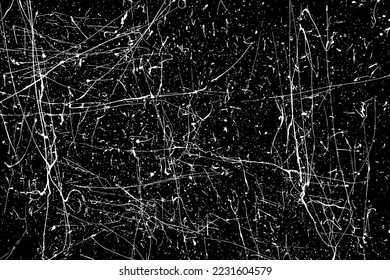 White Paint Splatter Isolated On Black Background. Distressed Overlay Texture. Water Splash Silhouette. Grunge Design Elements. Vector Illustration, EPS 10.