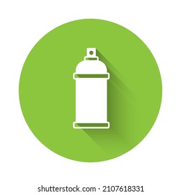 El spray de pintura blanca puede aislar el icono con fondo de sombra larga. Botón Círculo verde. Vector